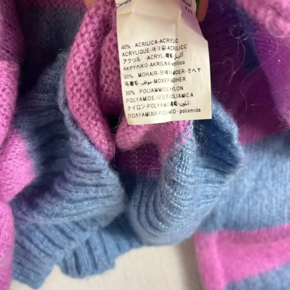 United Colors of Benetton Sweater Womens Size S Pink Blue Mohair Blend Stripe